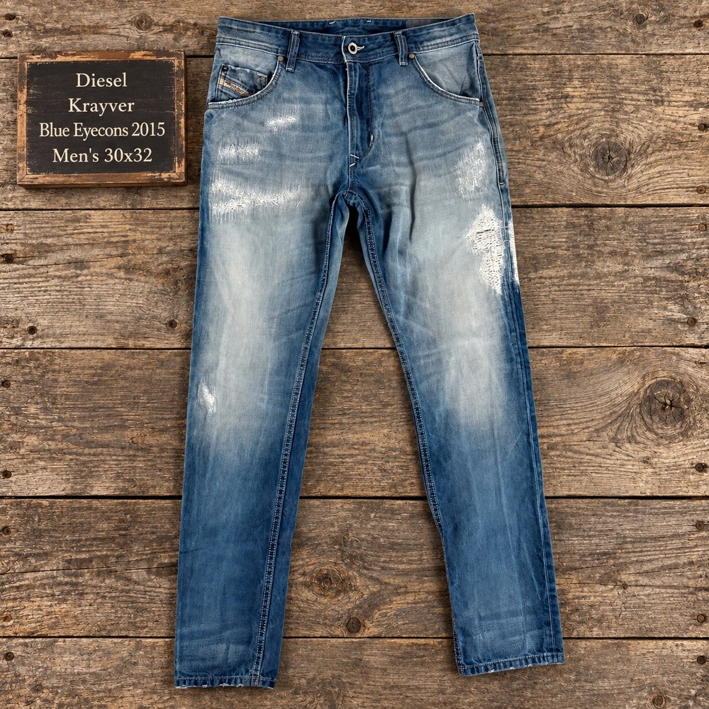 Diesel Krayver Blue Eyecons 2015 Mens Jeans 30x32 Slim Carrot Distressed Italy